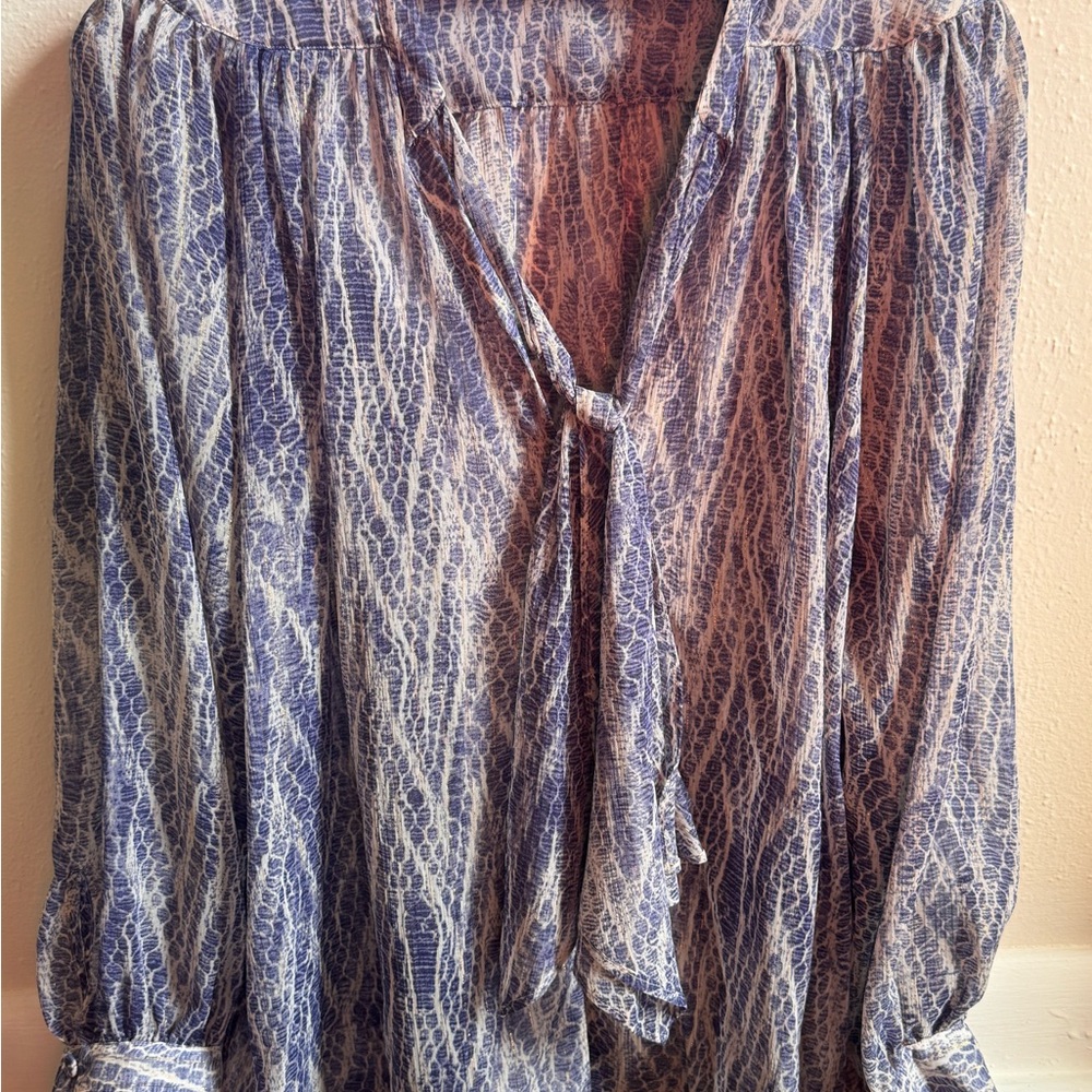 Zara Blue and White Patterned Blouse